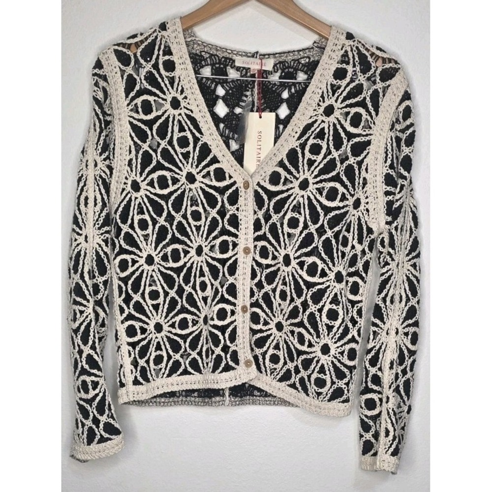 New Solitaire Crochet Top‎ Blazer Cardigan Women M Doily Lace Dainty Cottagecore